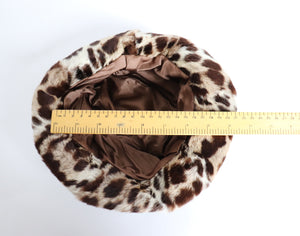 Leopard Print Fur Hat - Small Brim Hat - 1960s Brown - XS / Small