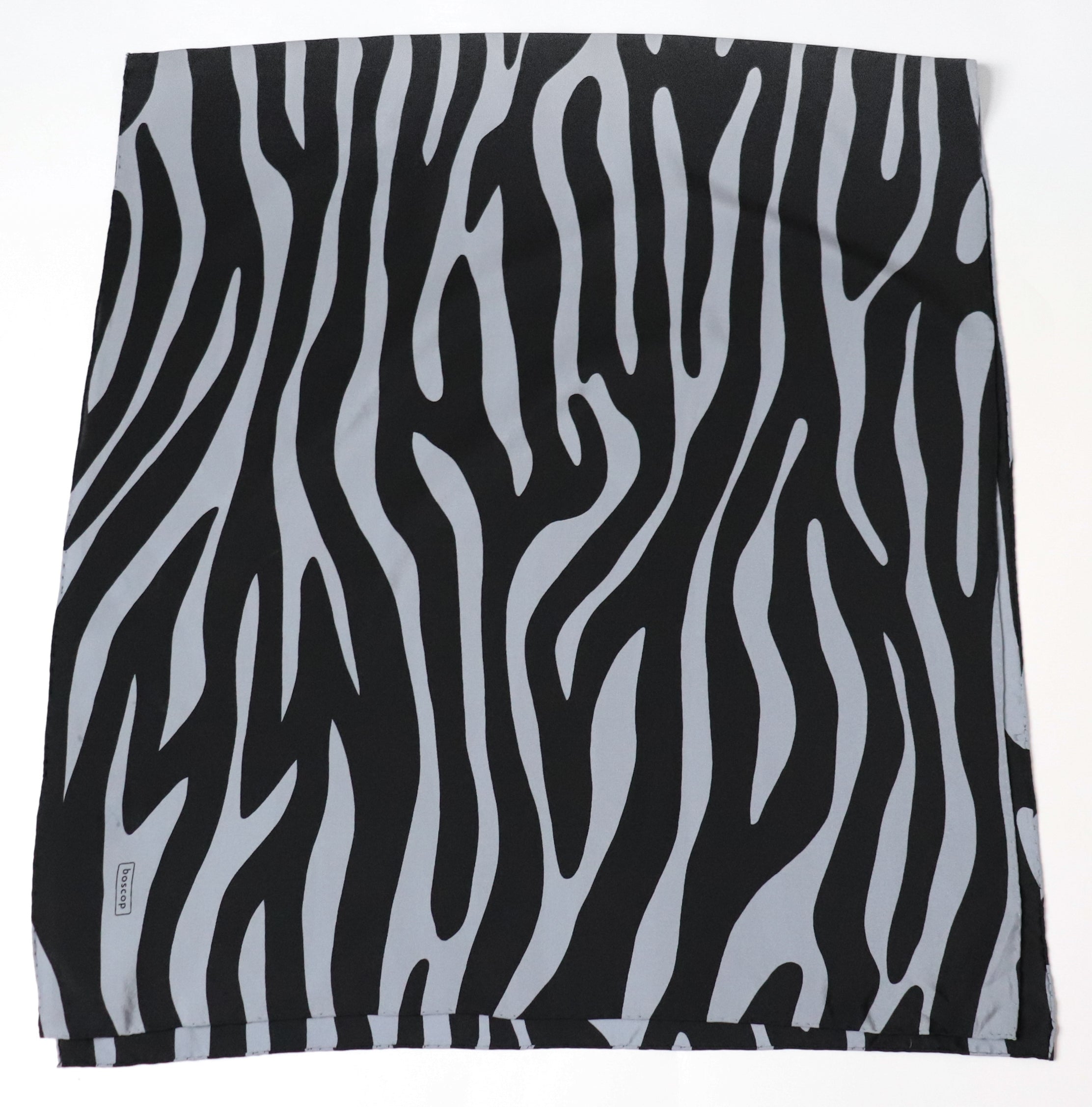 Boscop Zebra Print Vintage Silk Scarf - Grey / Black - Rectangle / LARGE
