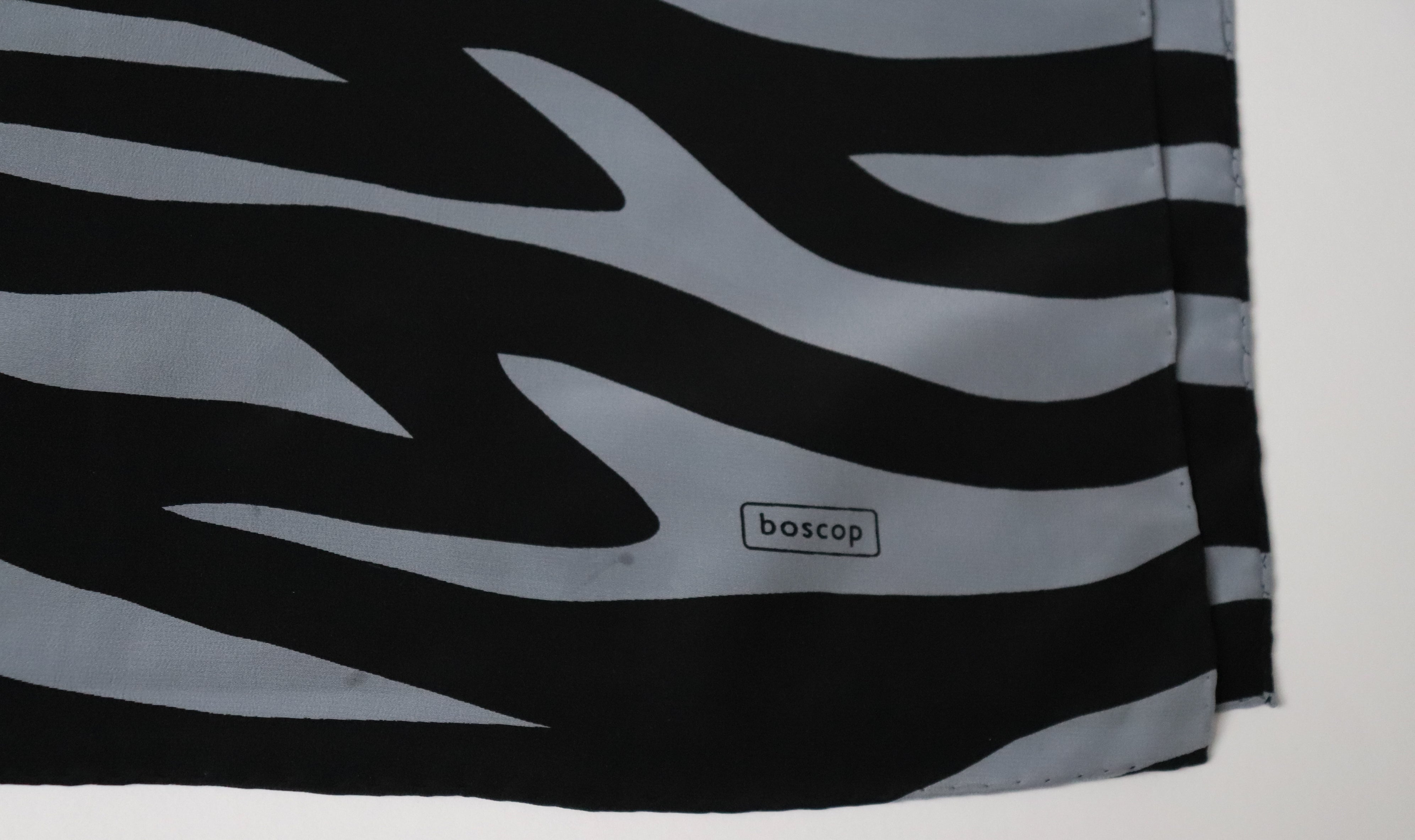 Boscop Zebra Print Vintage Silk Scarf - Grey / Black - Rectangle / LARGE