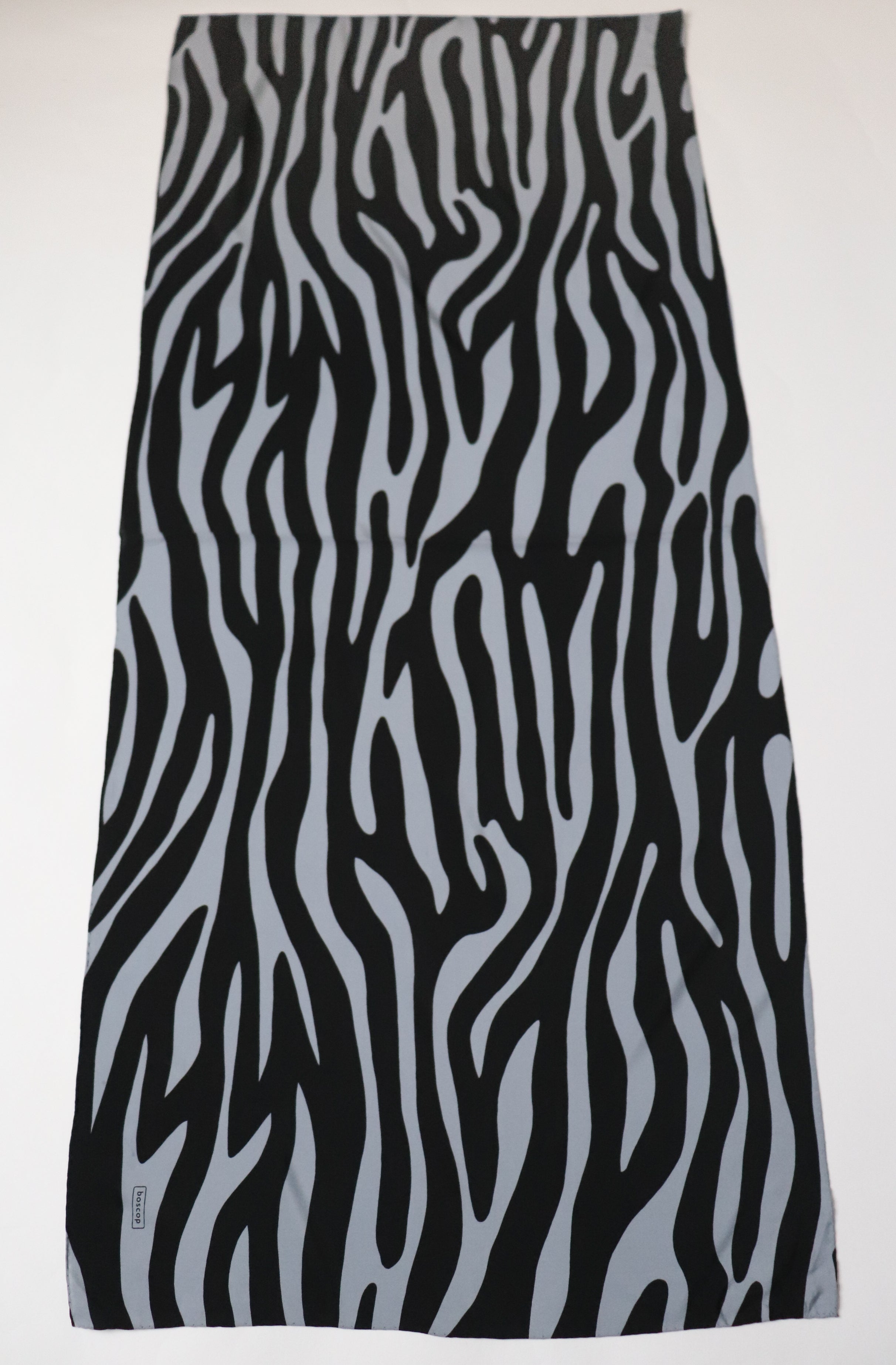 Boscop Zebra Print Vintage Silk Scarf - Grey / Black - Rectangle / LARGE