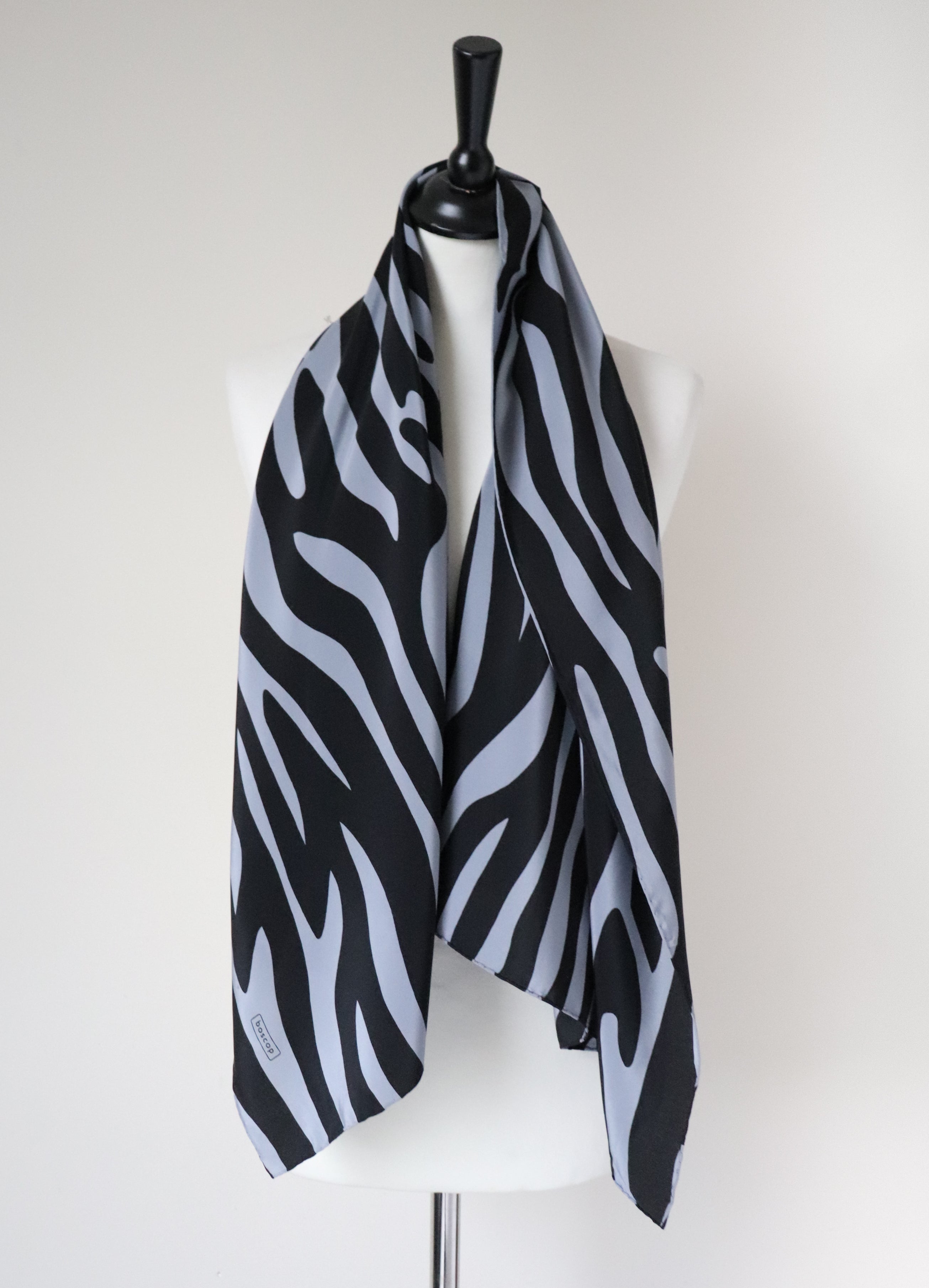 Boscop Zebra Print Vintage Silk Scarf - Grey / Black - Rectangle / LARGE