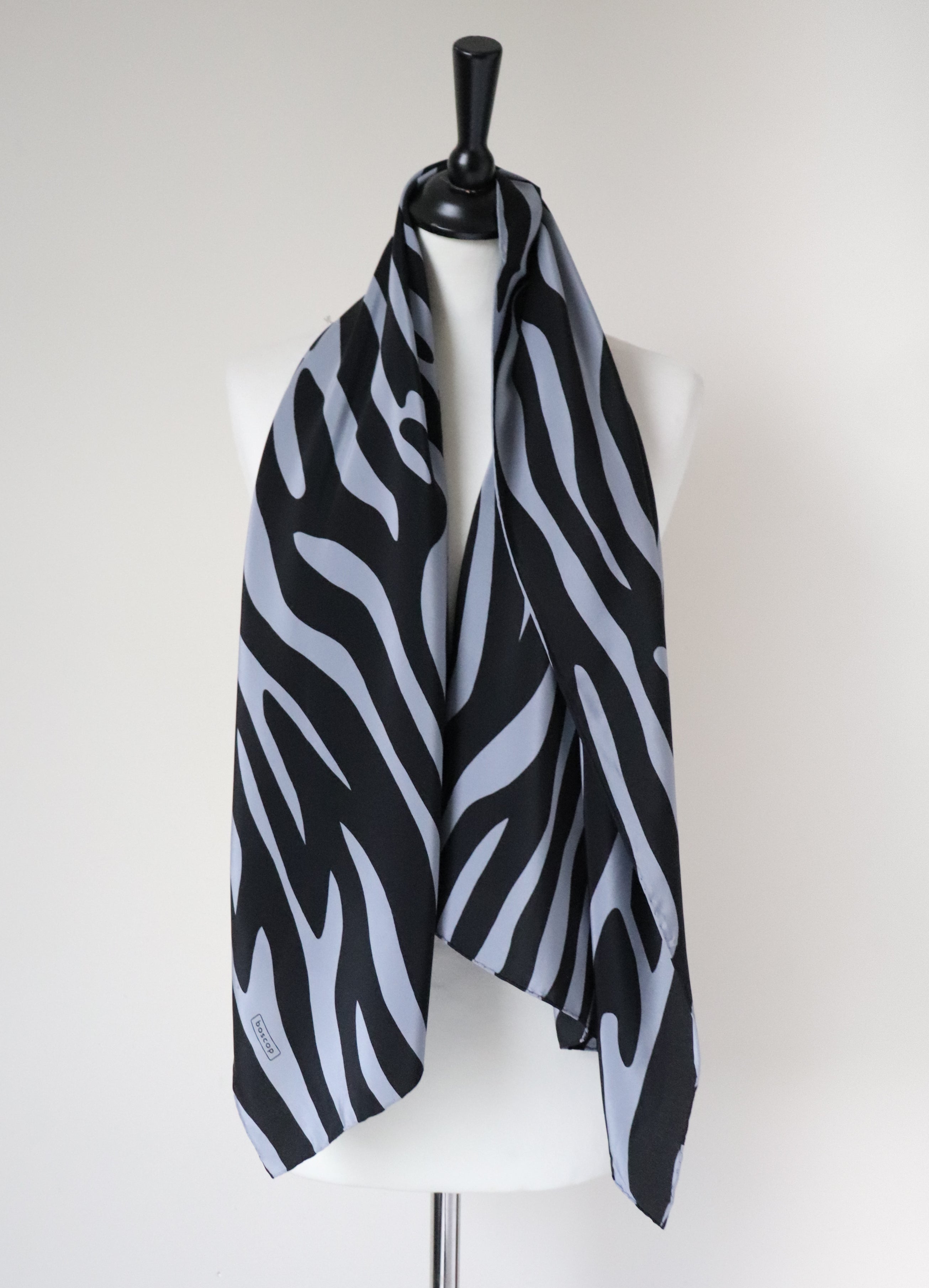 Boscop Zebra Print Vintage Silk Scarf - Grey / Black  -  Rectangle / LARGE