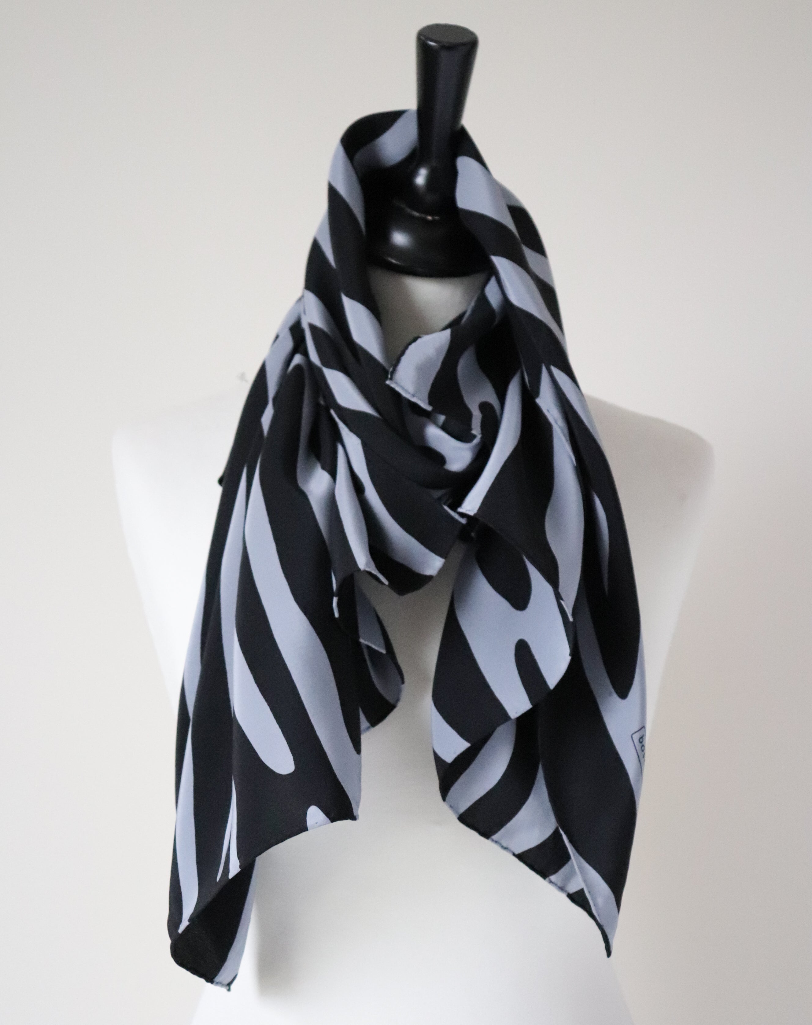 Boscop Zebra Print Vintage Silk Scarf - Grey / Black  -  Rectangle / LARGE