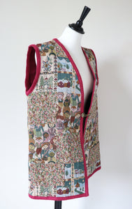 Woven Tapestry Long Waistcoat / Gilet - Vintage 1980s - L / XL - UK 14 / 16