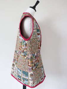 Woven Tapestry Long Waistcoat / Gilet - Vintage 1980s - L / XL - UK 14 / 16