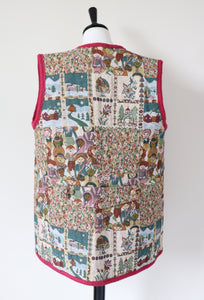 Woven Tapestry Long Waistcoat / Gilet - Vintage 1980s - L / XL - UK 14 / 16