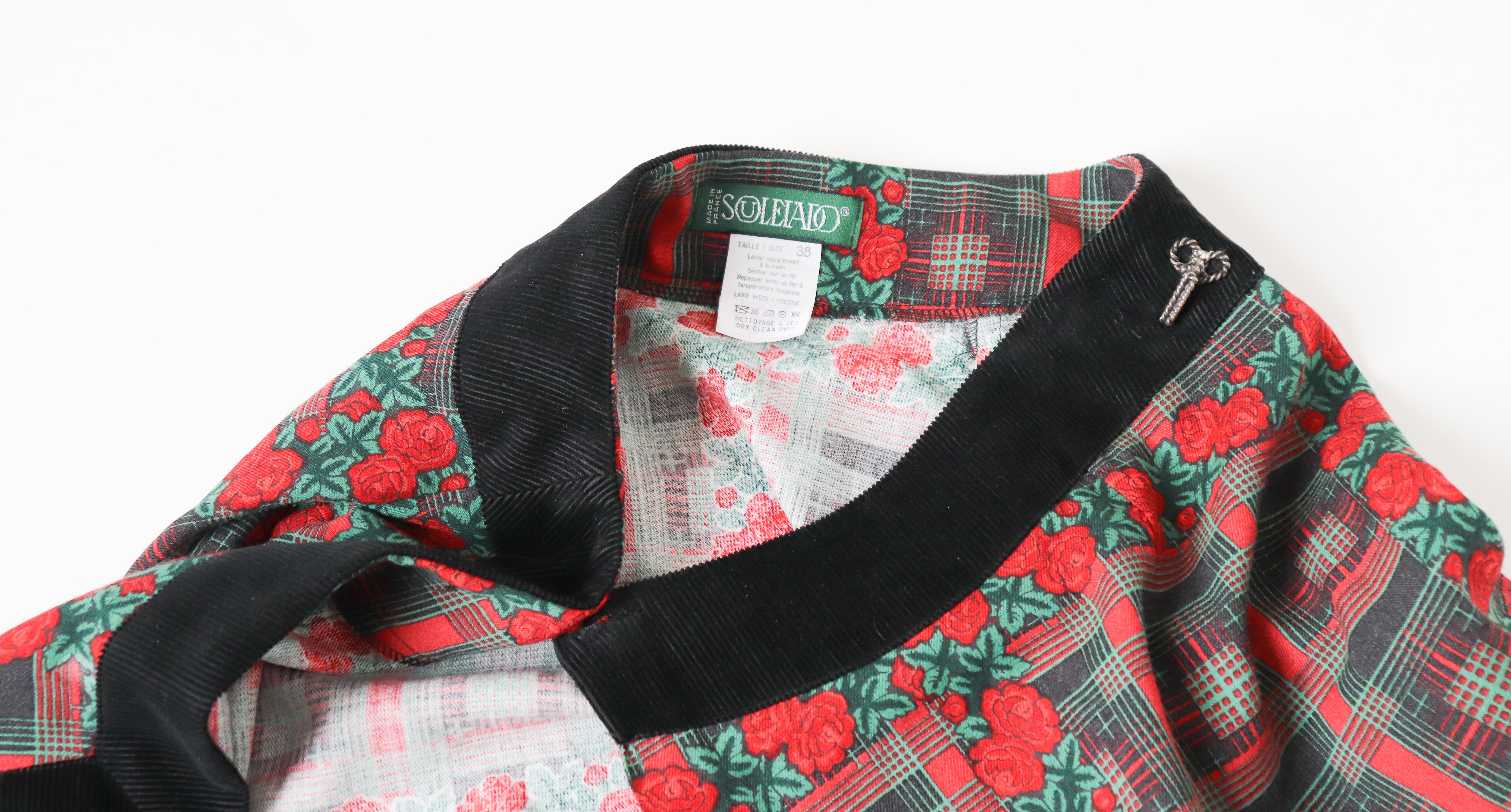 Vintage 1990s Midi Wrap Skirt - Red / Green Plaid Roses - Souleiado - XS / S - Fit UK 8 / 10
