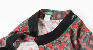 Vintage 1990s Midi Wrap Skirt - Red / Green Plaid Roses - Souleiado - XS / S - Fit UK 8 / 10
