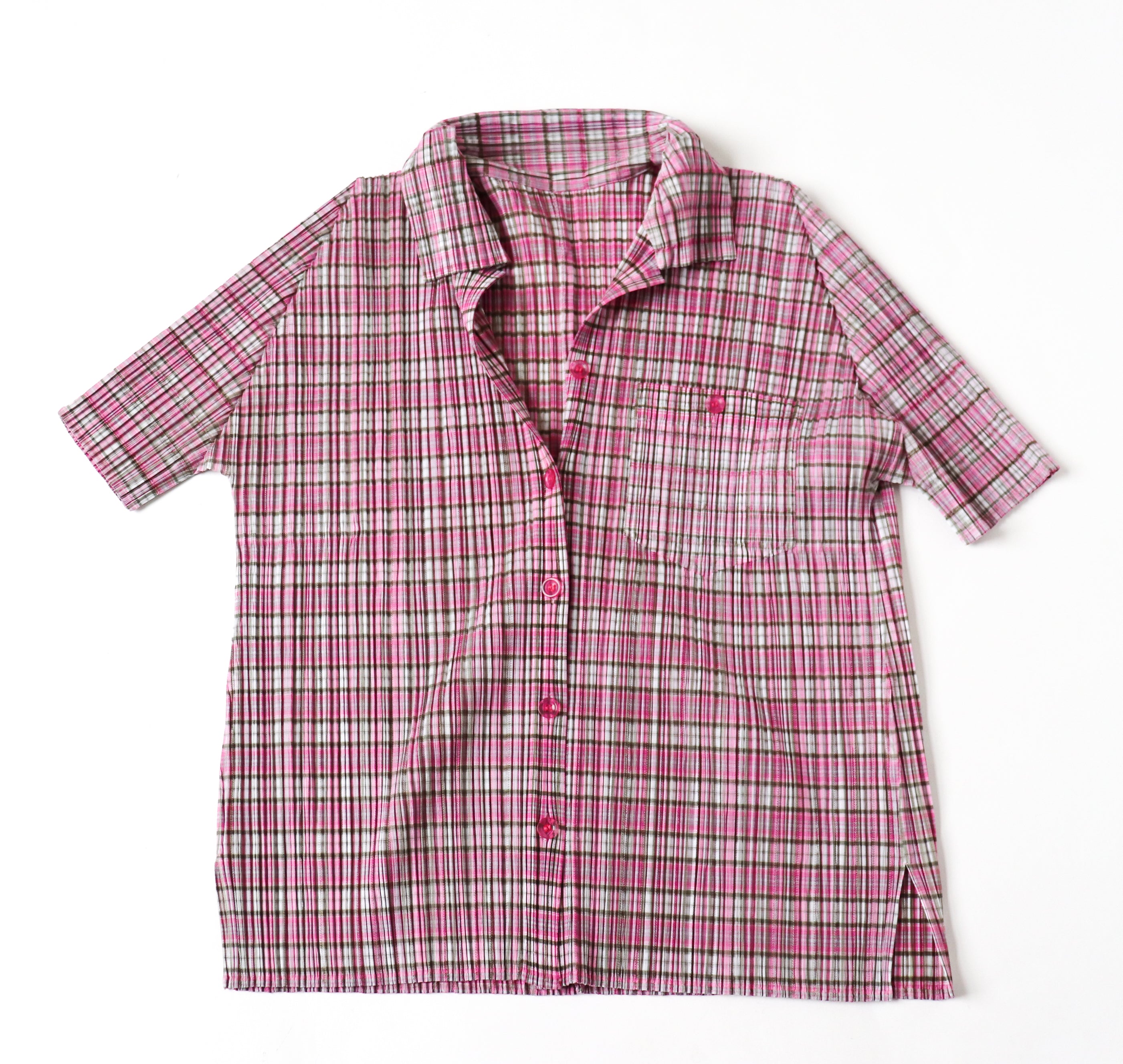 Issey Miyake Pleats Please Top - Short Sleeve Shirt - Pink - JPN 3  ( Fit M / UK 12 )
