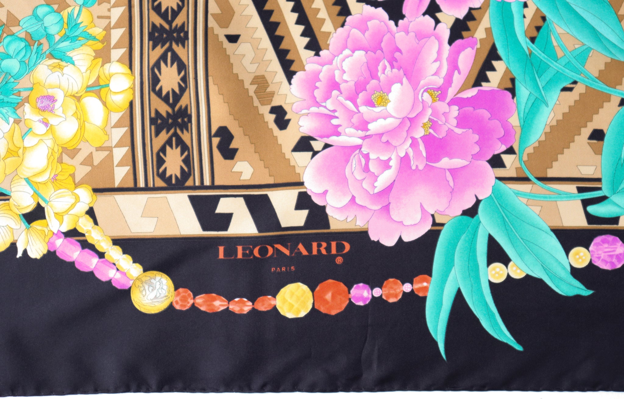 Leonard Vintage Silk Scarf - Ikat / Floral Print  - 35" x 35" LARGE