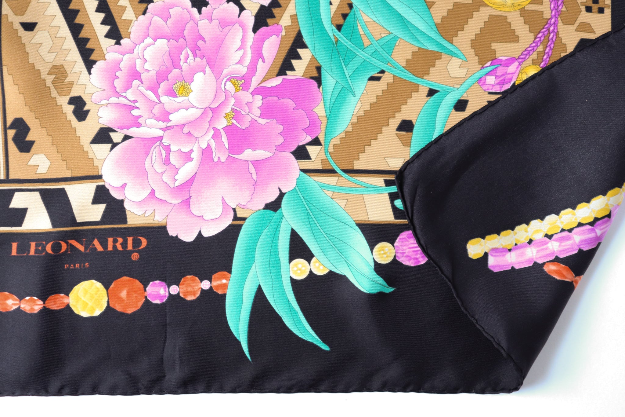 Leonard Vintage Silk Scarf - Ikat / Floral Print  - 90 x 90 LARGE