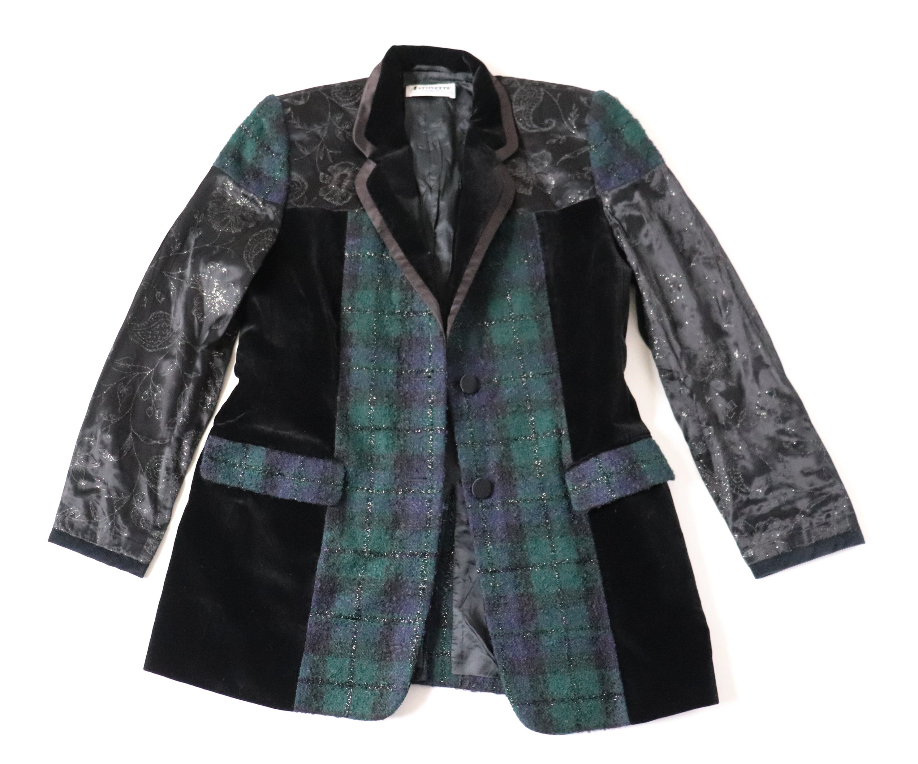 Antonette Plaid Evening Jacket - Green / Black Wool / Velvet - M / UK 12