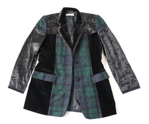 Antonette Plaid Evening Jacket - Green / Black Wool / Velvet - M / UK 12
