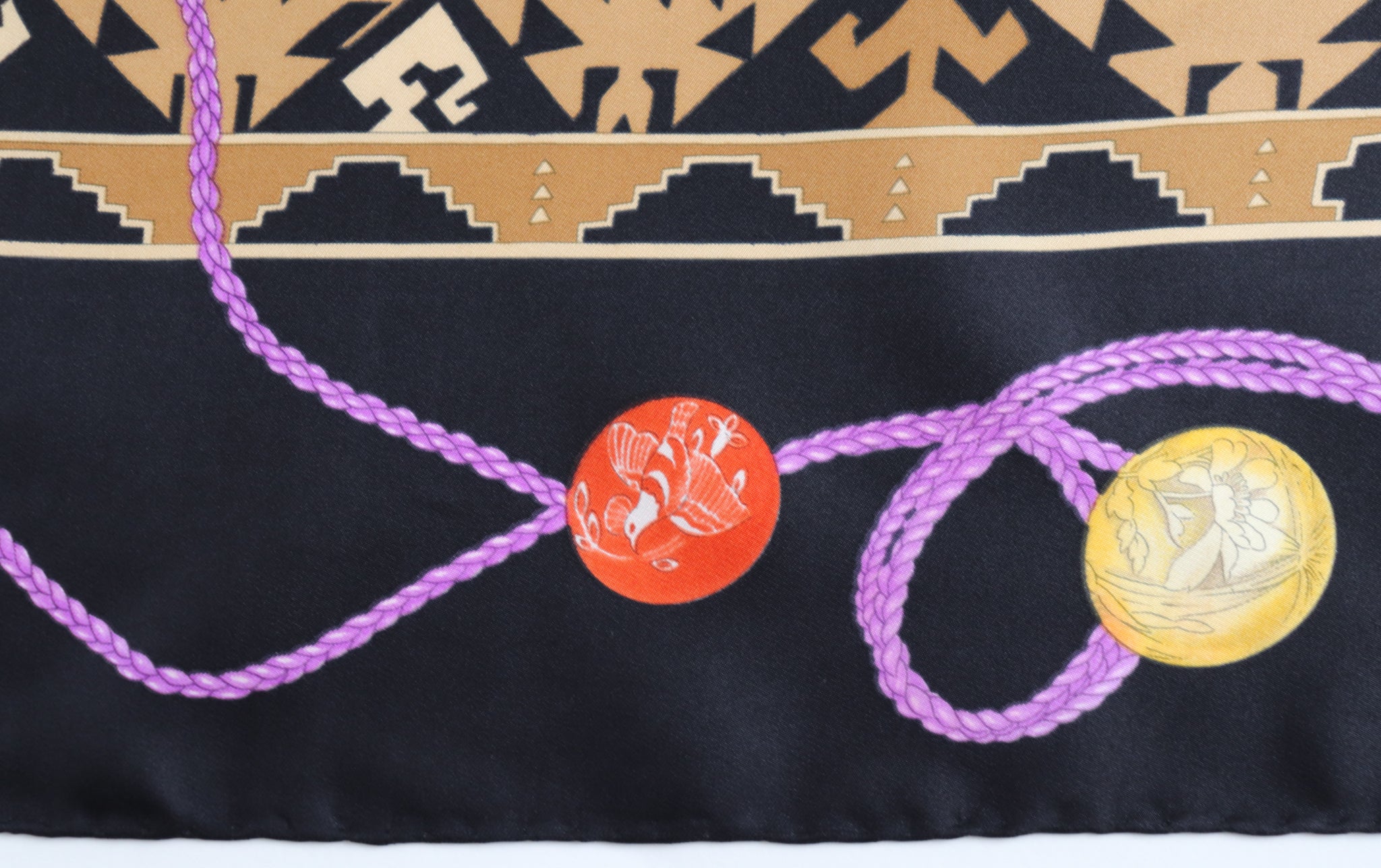 Leonard Vintage Silk Scarf - Ikat / Floral Print  - 90 x 90 LARGE