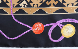 Leonard Vintage Silk Scarf - Ikat / Floral Print  - 90 x 90 LARGE