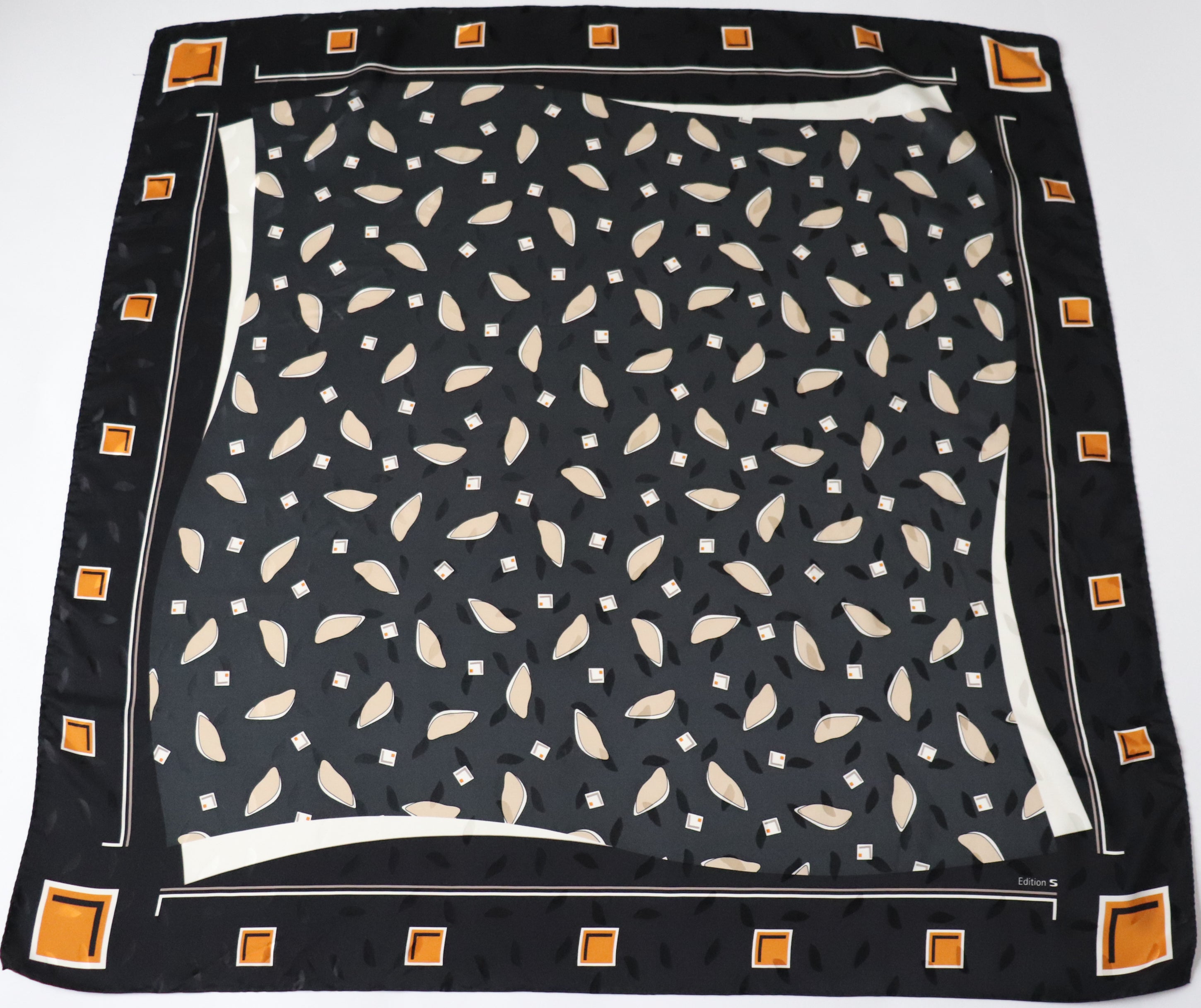 Edition S Vintage Silk Scarf - 1990s - Black / Beige - X LARGE