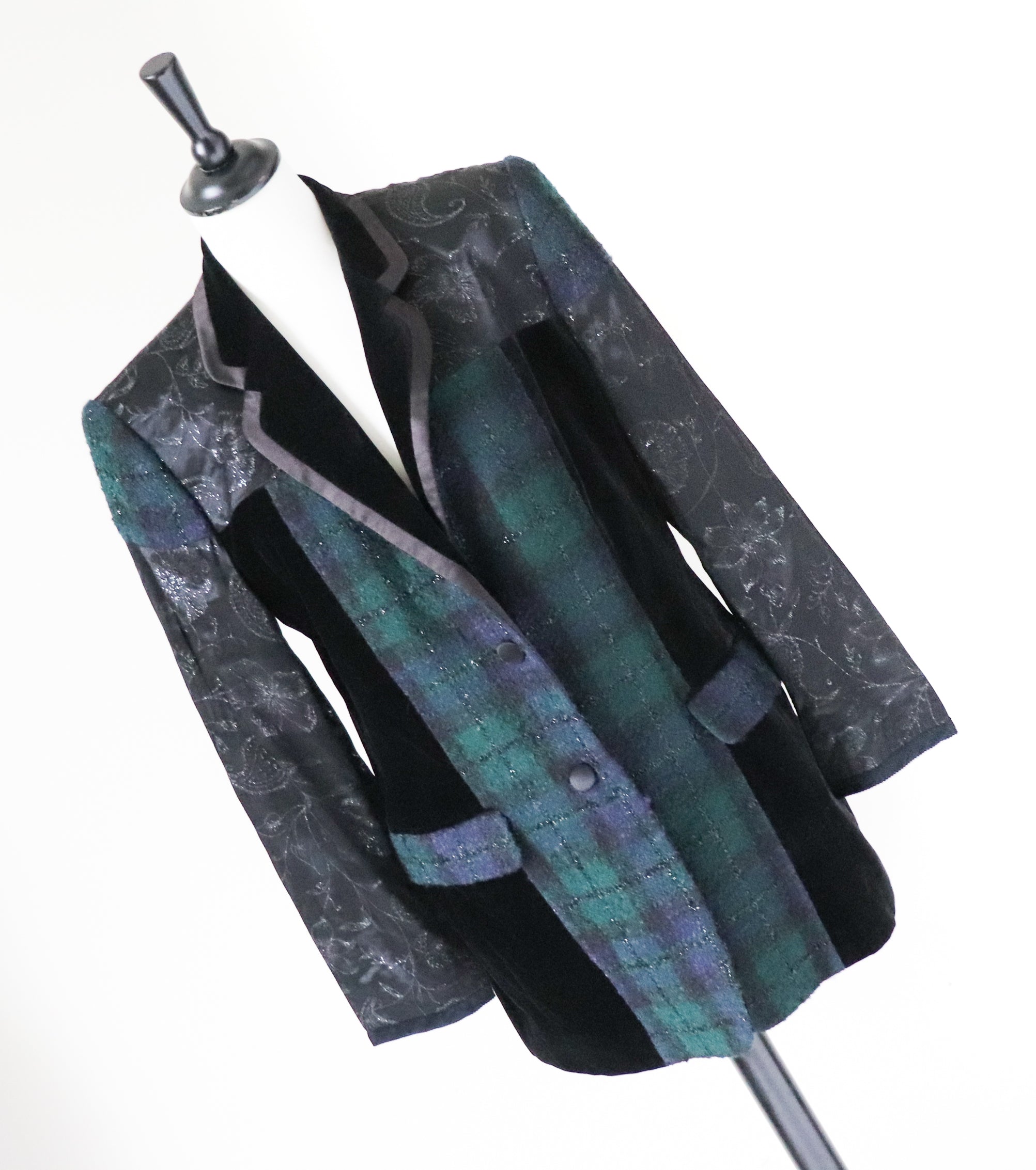 Antonette Plaid Evening Jacket - Green / Black Wool / Velvet - M / UK 12