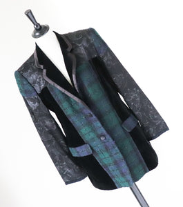 Antonette Plaid Evening Jacket - Green / Black Wool / Velvet - M / UK 12