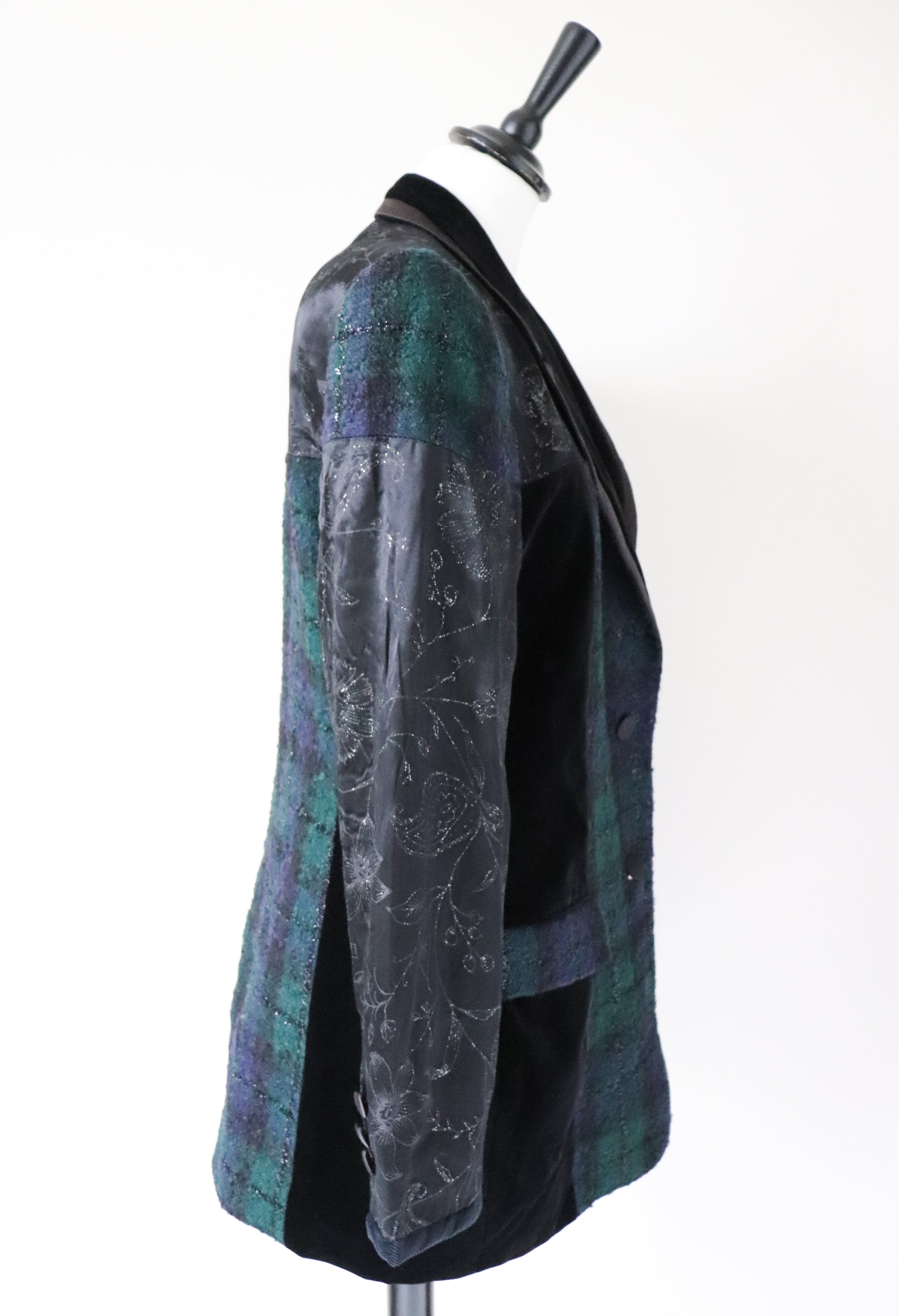 Antonette Plaid Evening Jacket - Green / Black Wool / Velvet - M / UK 12