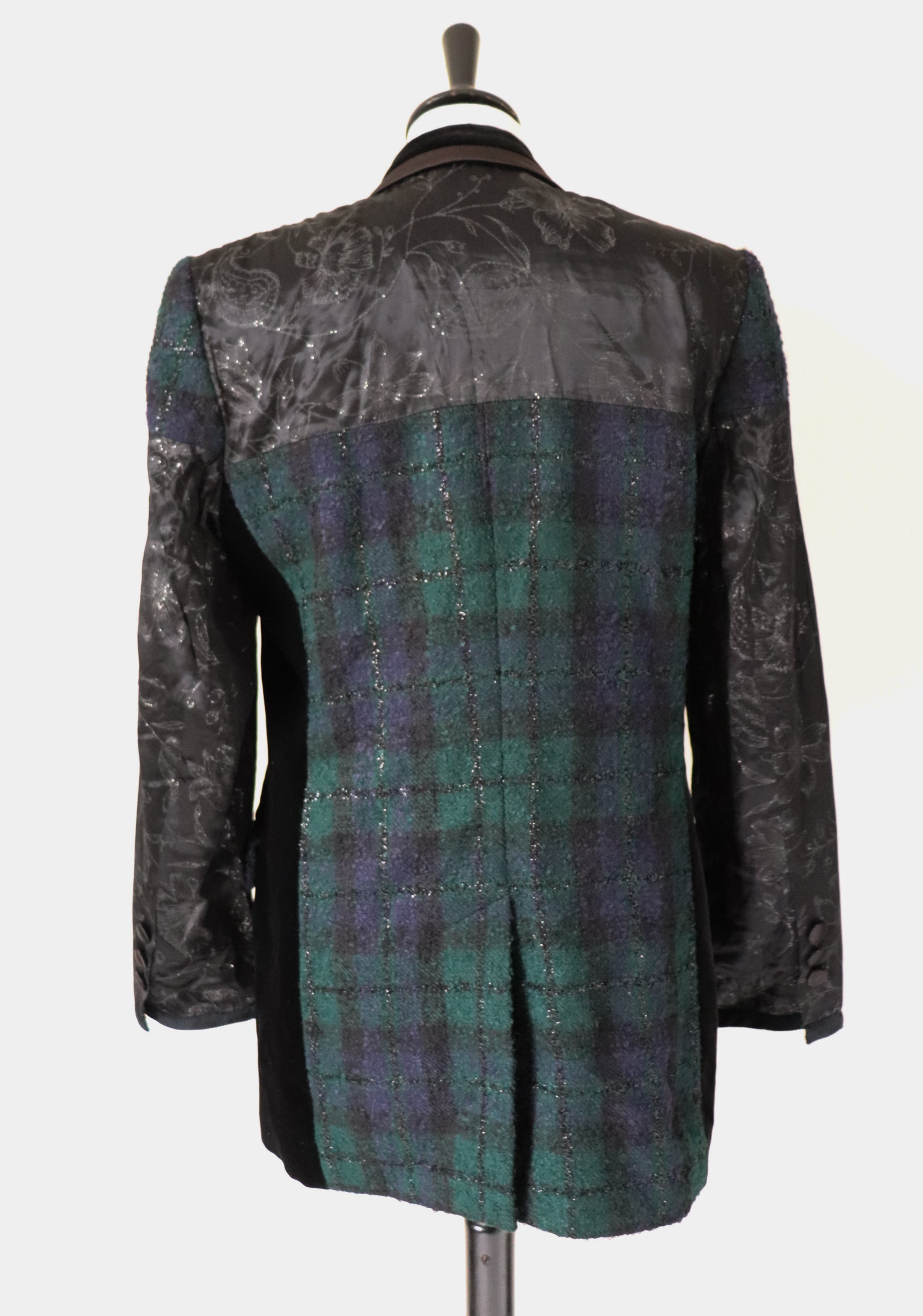 Antonette Plaid Evening Jacket - Green / Black Wool / Velvet - M / UK 12