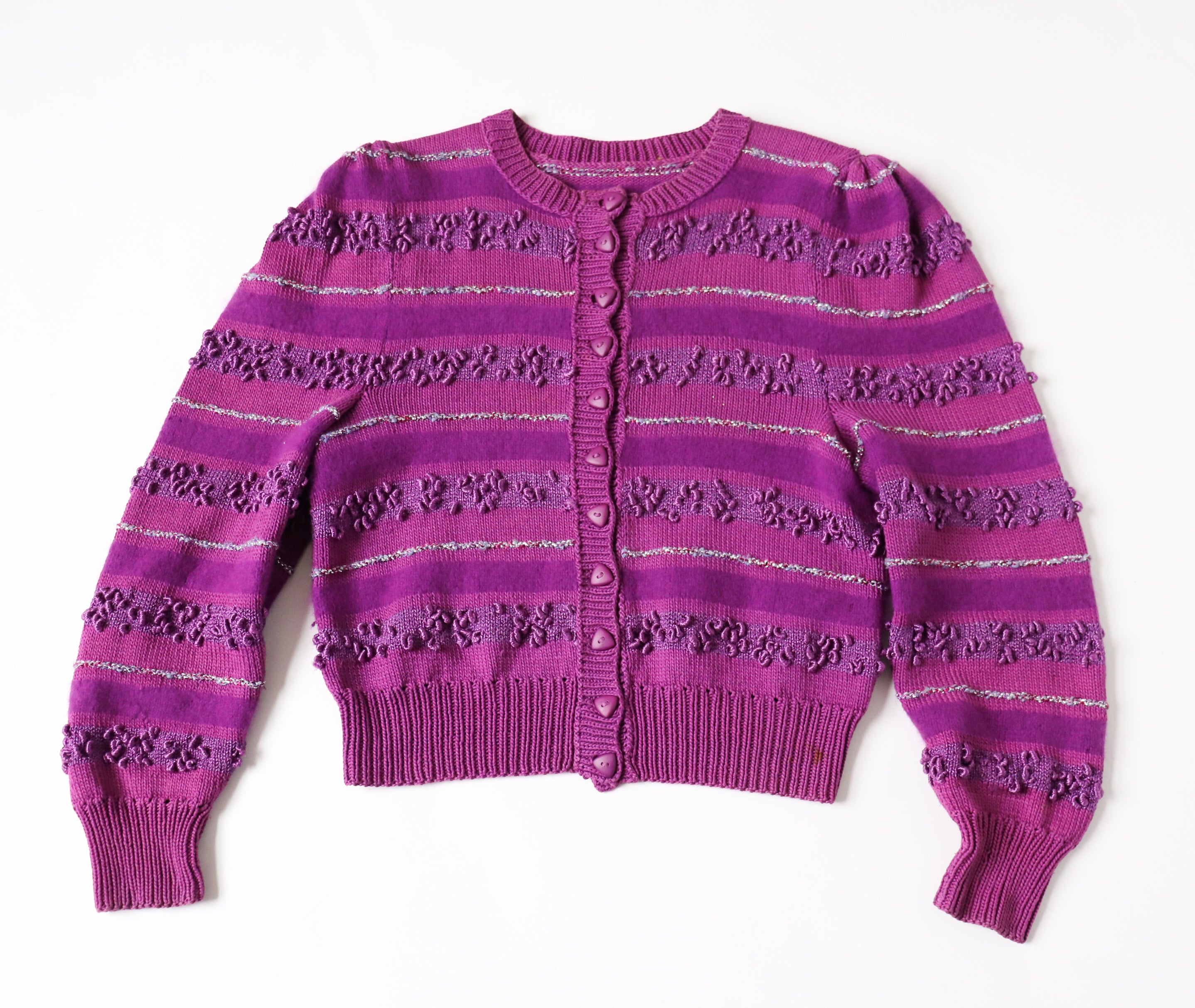 Vintage Knitted Cropped Cardigan -1980s - Purple - S / M /  UK 10 / 12