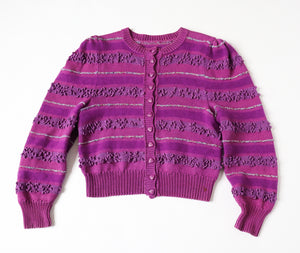 Vintage Knitted Cropped Cardigan -1980s - Purple - S / M /  UK 10 / 12