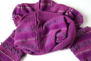 Vintage Knitted Cropped Cardigan- 1980s - Purple - M /  UK 12