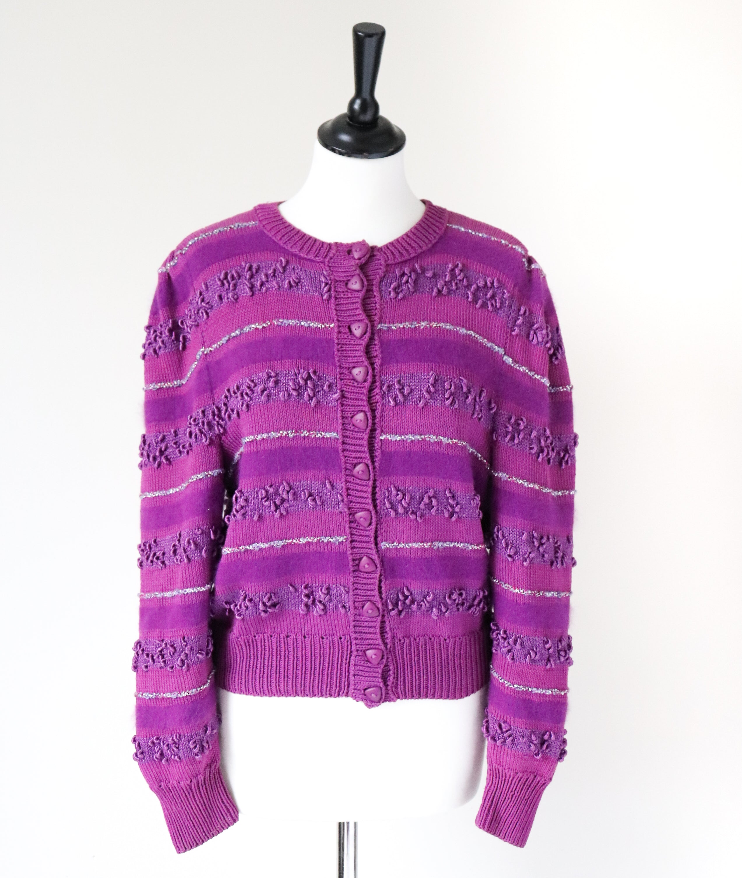 Vintage Knitted Cropped Cardigan- 1980s - Purple - M /  UK 12