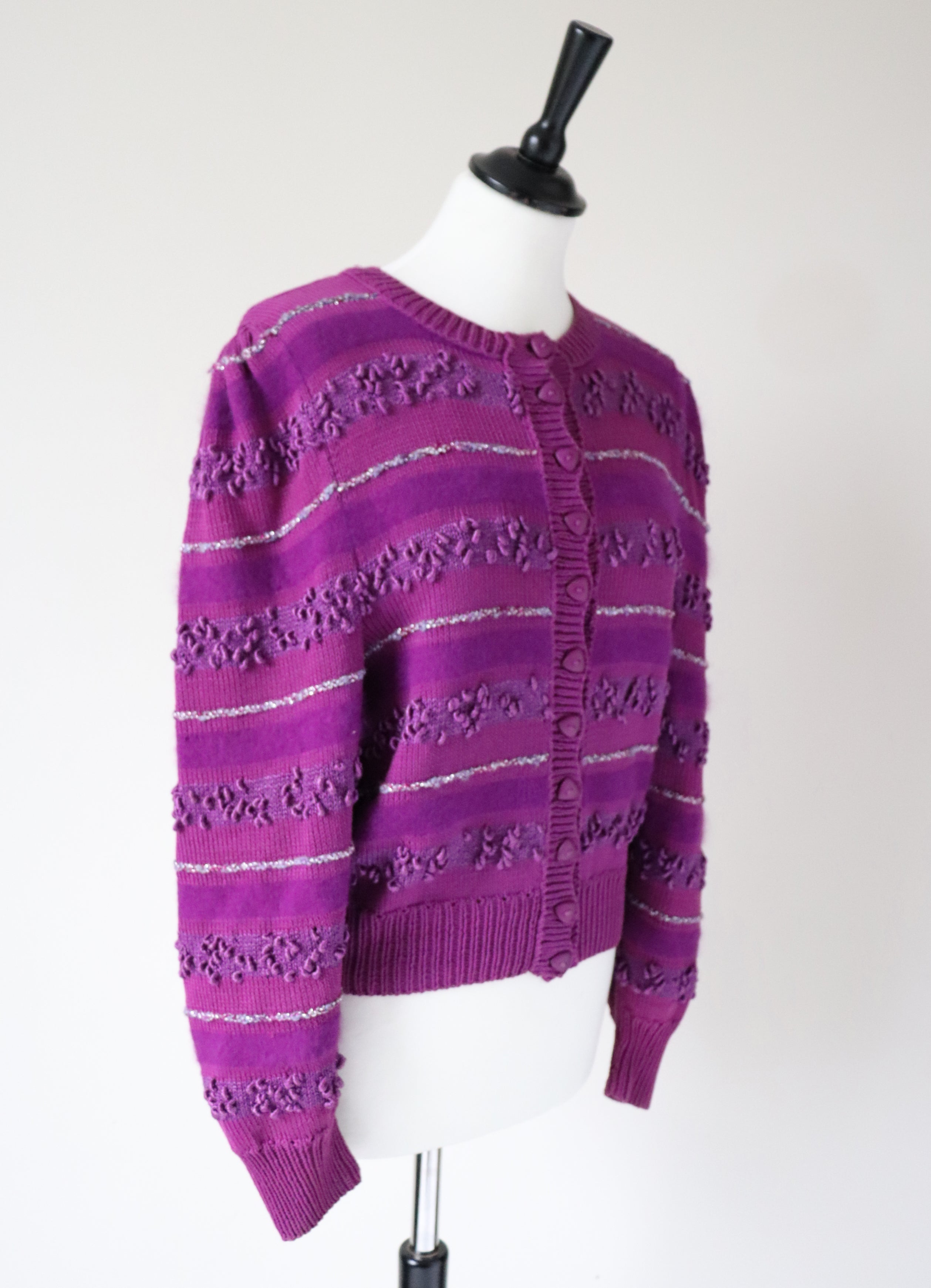 Vintage Knitted Cropped Cardigan- 1980s - Purple - M /  UK 12