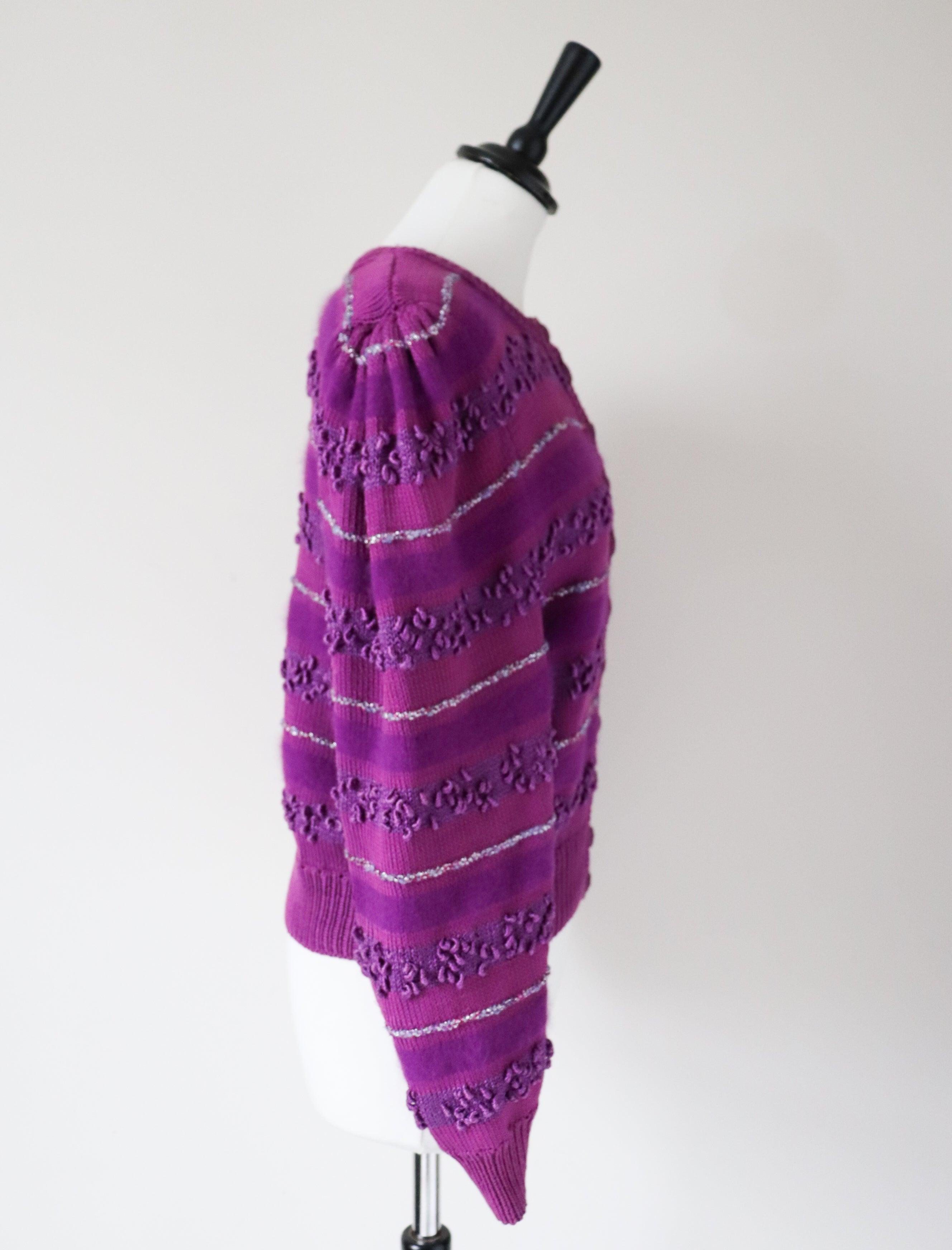 Vintage Knitted Cropped Cardigan -1980s - Purple - S / M /  UK 10 / 12