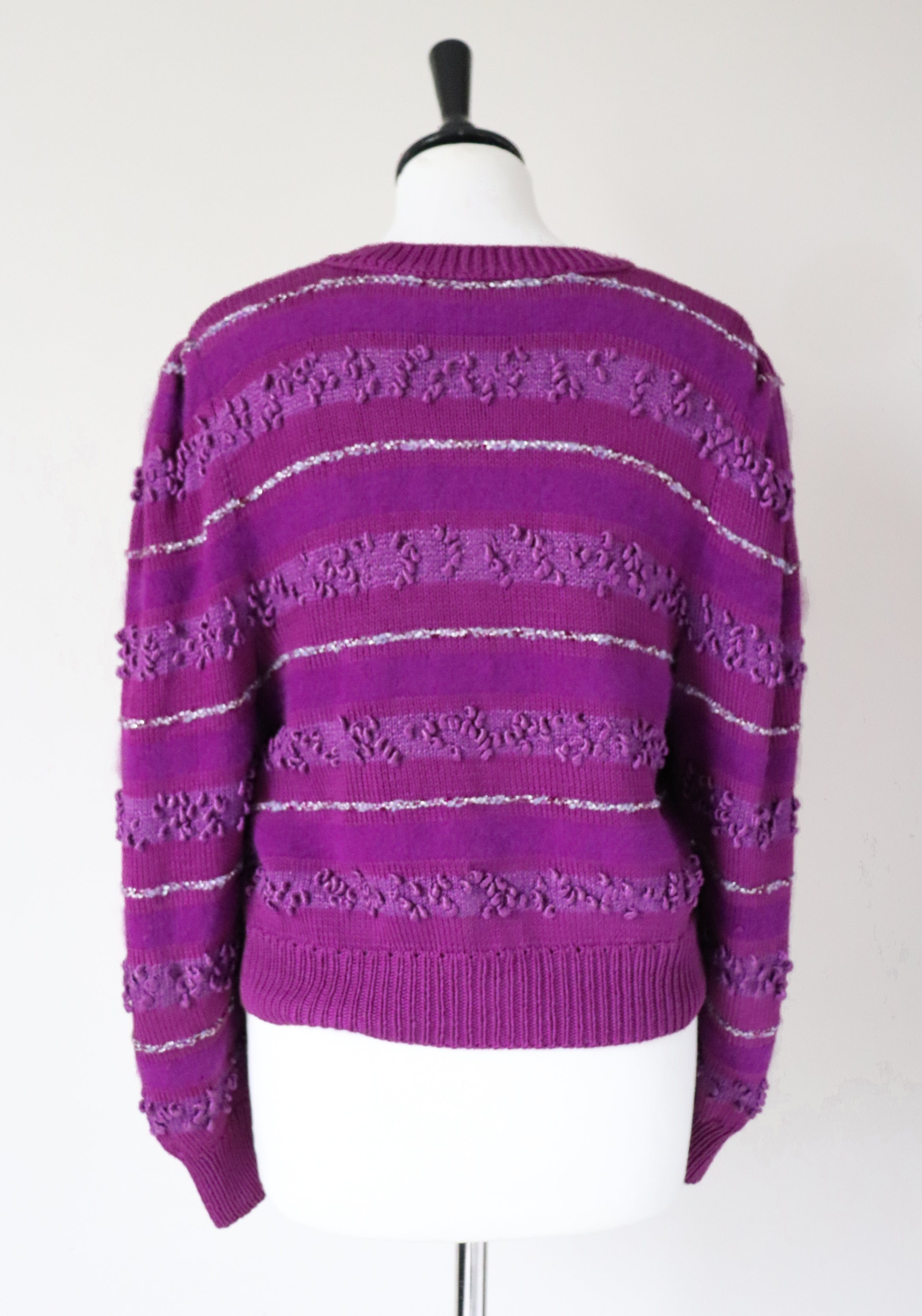 Vintage Knitted Cropped Cardigan -1980s - Purple - S / M /  UK 10 / 12