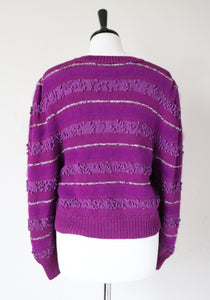 Vintage Knitted Cropped Cardigan -1980s - Purple - S / M /  UK 10 / 12