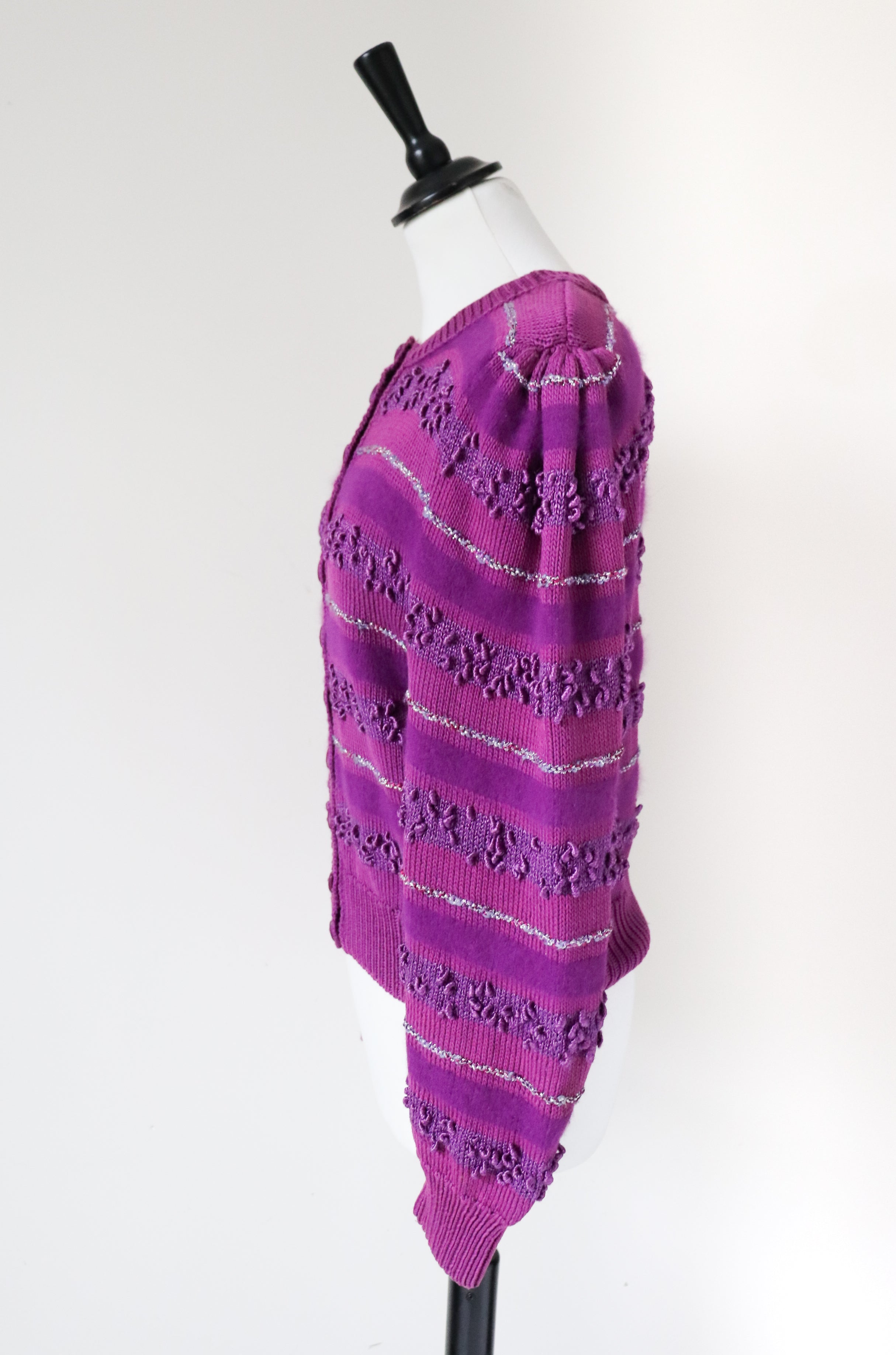 Vintage Knitted Cropped Cardigan -1980s - Purple - S / M /  UK 10 / 12