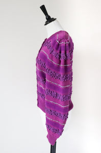 Vintage Knitted Cropped Cardigan -1980s - Purple - S / M /  UK 10 / 12