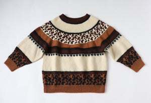 Vintage Animal Print Jumper - Beatnik / New Wave - Cream / Brown - M / UK 12