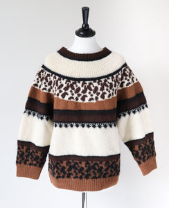 Vintage Animal Print Jumper - Beatnik / New Wave - Cream / Brown - M / UK 12