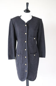 Knitted Dress / Coatigan - Grey 100% Wool - Vintage - M  / UK 12