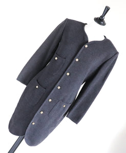 Knitted Dress / Coatigan - Grey 100% Wool - Vintage - M  / UK 12