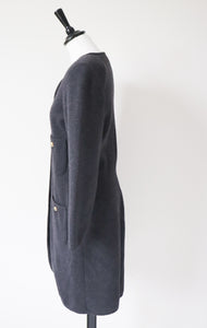 Knitted Dress / Coatigan - Grey 100% Wool - Vintage - M  / UK 12
