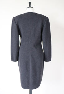 Knitted Dress / Coatigan - Grey 100% Wool - Vintage - M  / UK 12