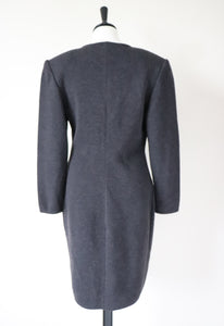 Knitted Dress / Coatigan -  Grey 100% Wool - Vintage - M  / UK 12