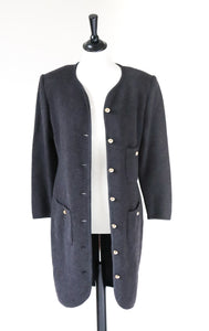 Knitted Dress / Coatigan -  Grey 100% Wool - Vintage - M  / UK 12