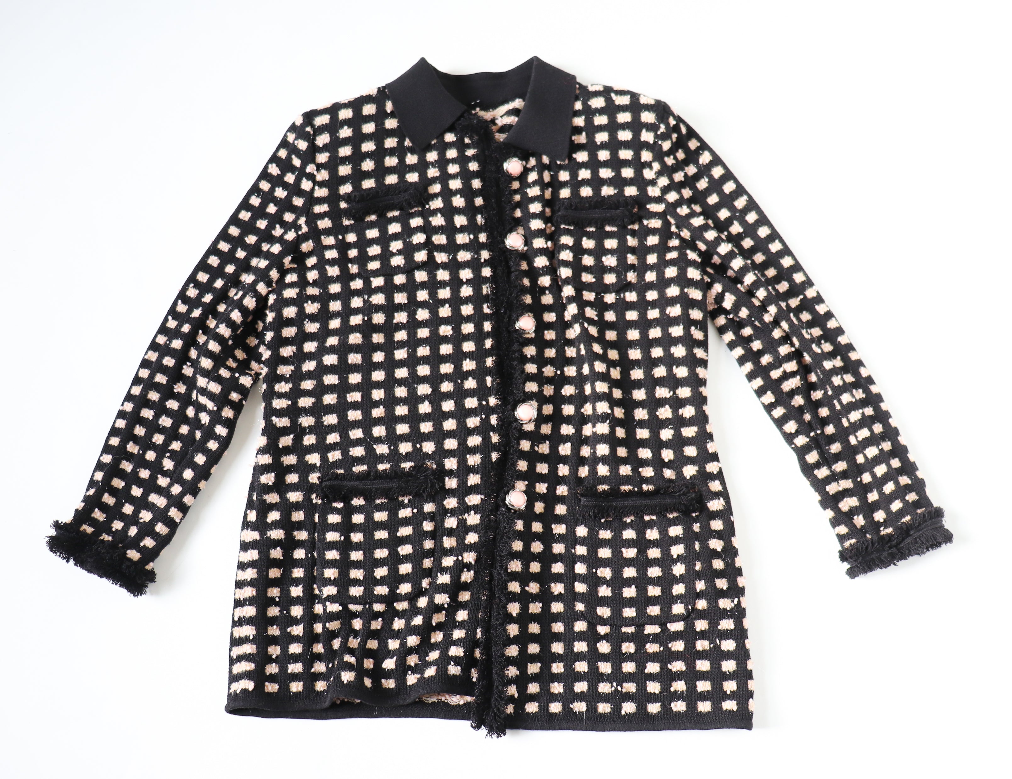 Knitted Boucle Cardigan Jacket - Black / Pink - Label 16 -  Fit L /  UK 14