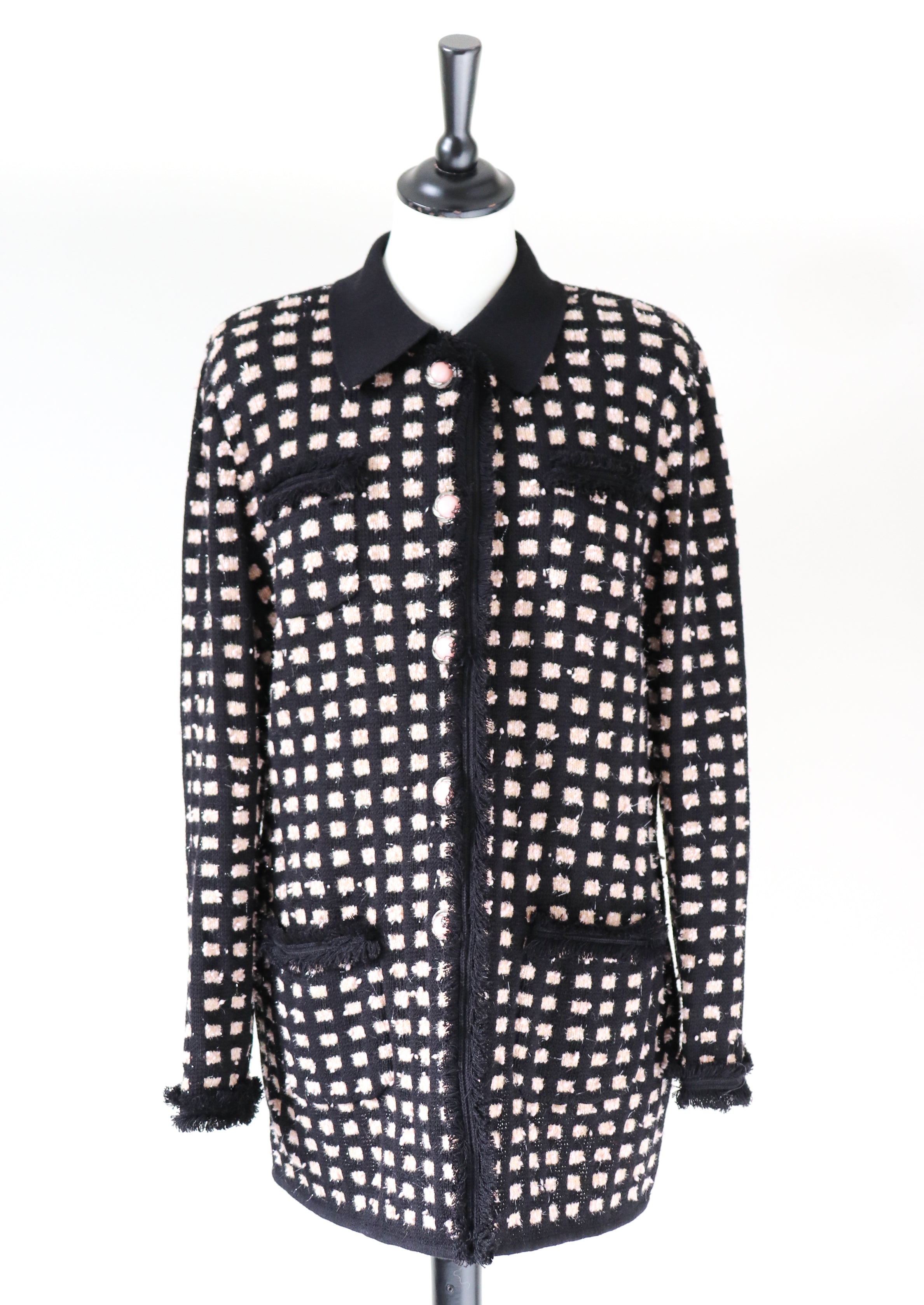 Knitted Boucle Cardigan Jacket - Black / Pink - Label 16 - Fit L /  UK 14