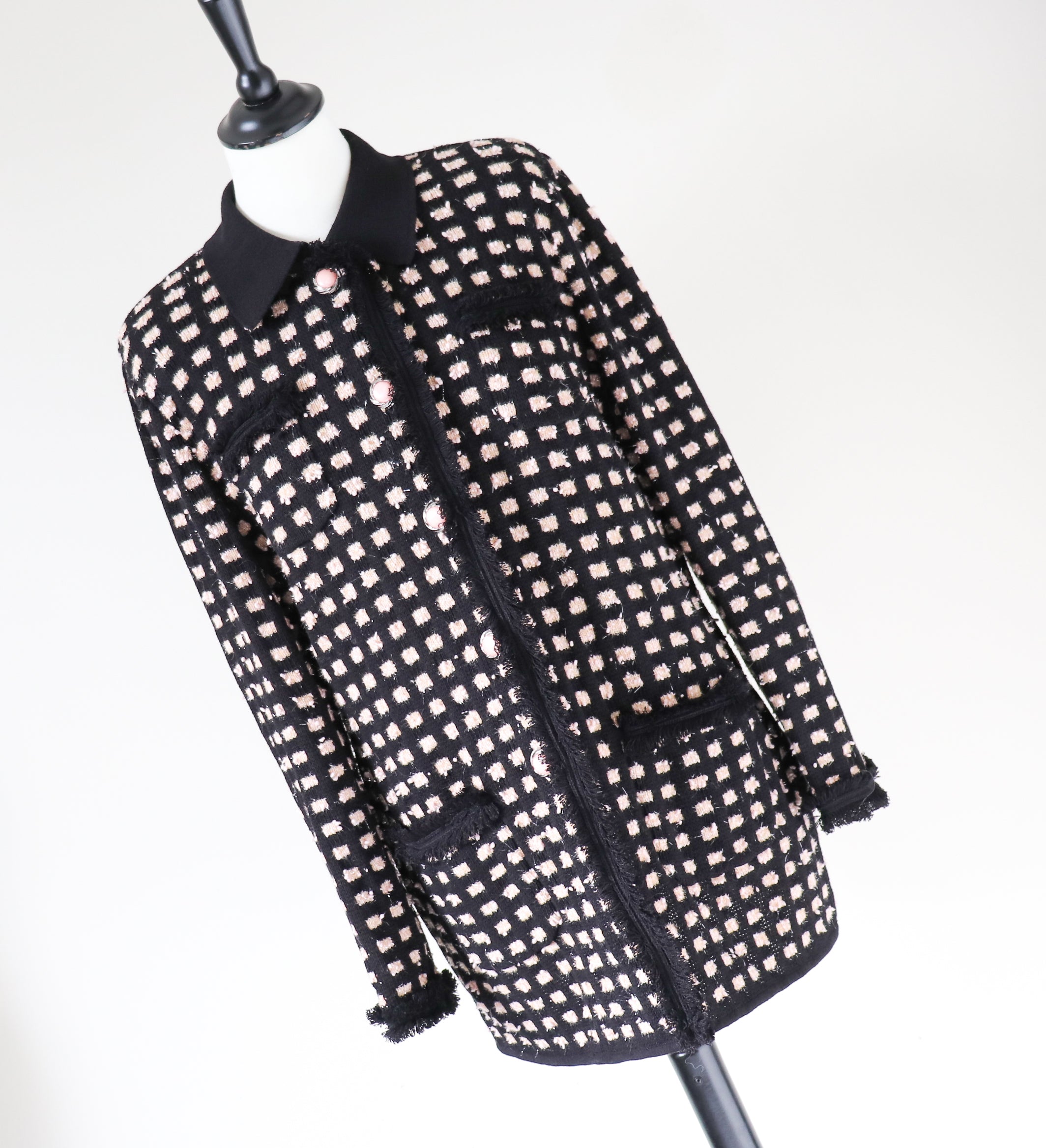 Knitted Boucle Cardigan Jacket - Black / Pink - Label 16 - Fit L /  UK 14