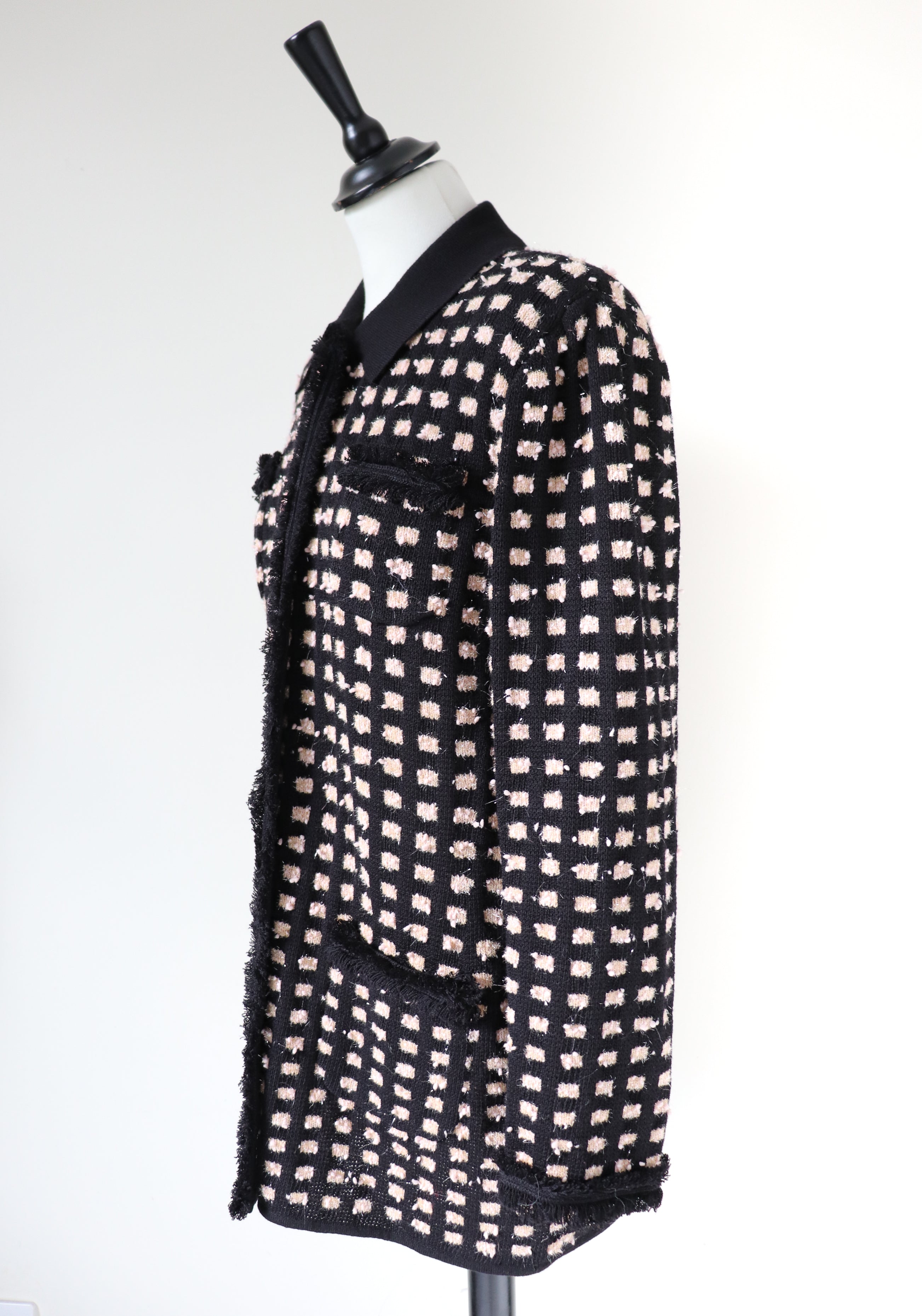 Knitted Boucle Cardigan Jacket - Black / Pink - Label 16 - Fit L /  UK 14