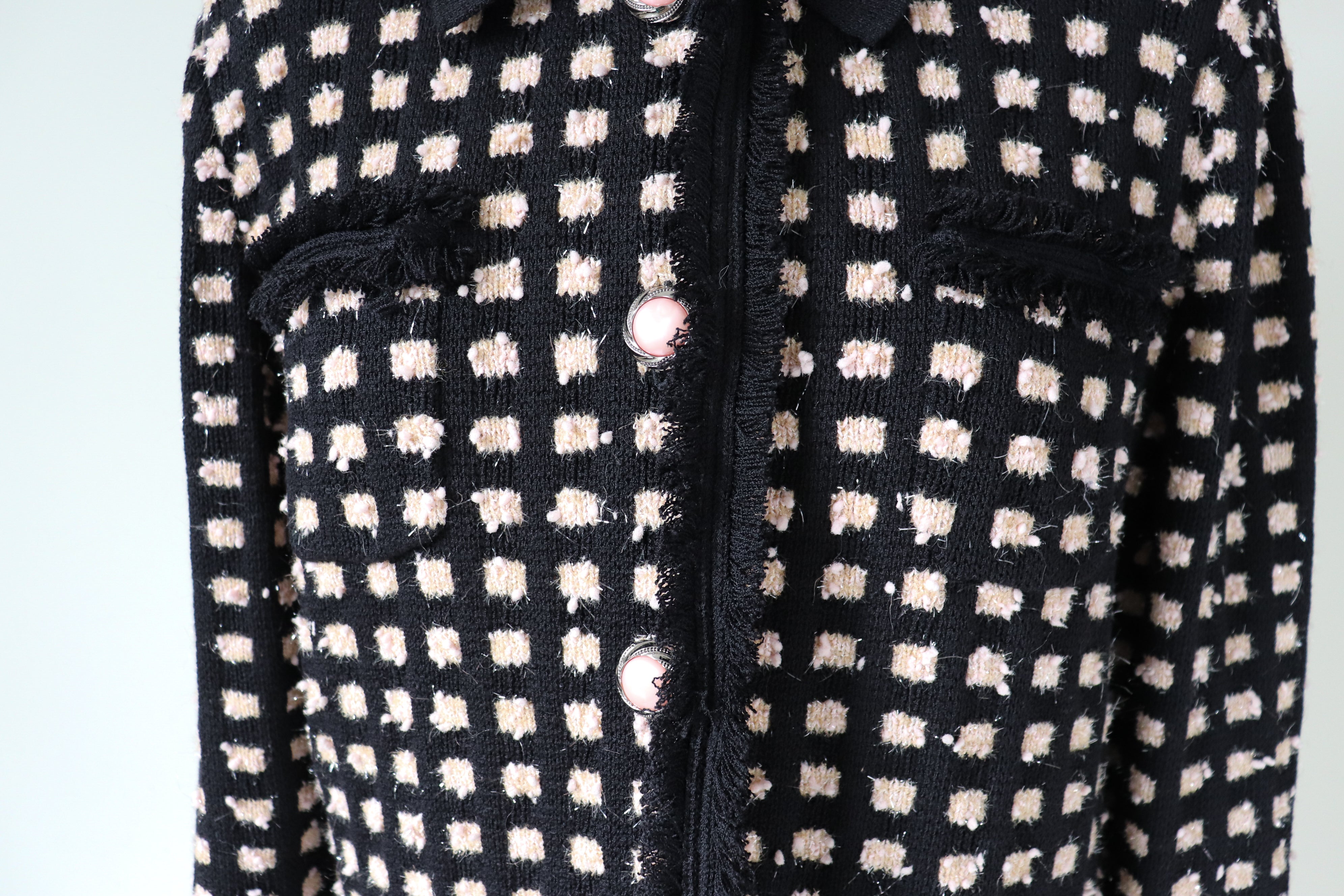 Knitted Boucle Cardigan Jacket - Black / Pink - Label 16 - Fit L /  UK 14