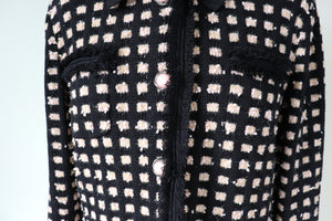 Knitted Boucle Cardigan Jacket - Black / Pink - Label 16 - Fit L /  UK 14