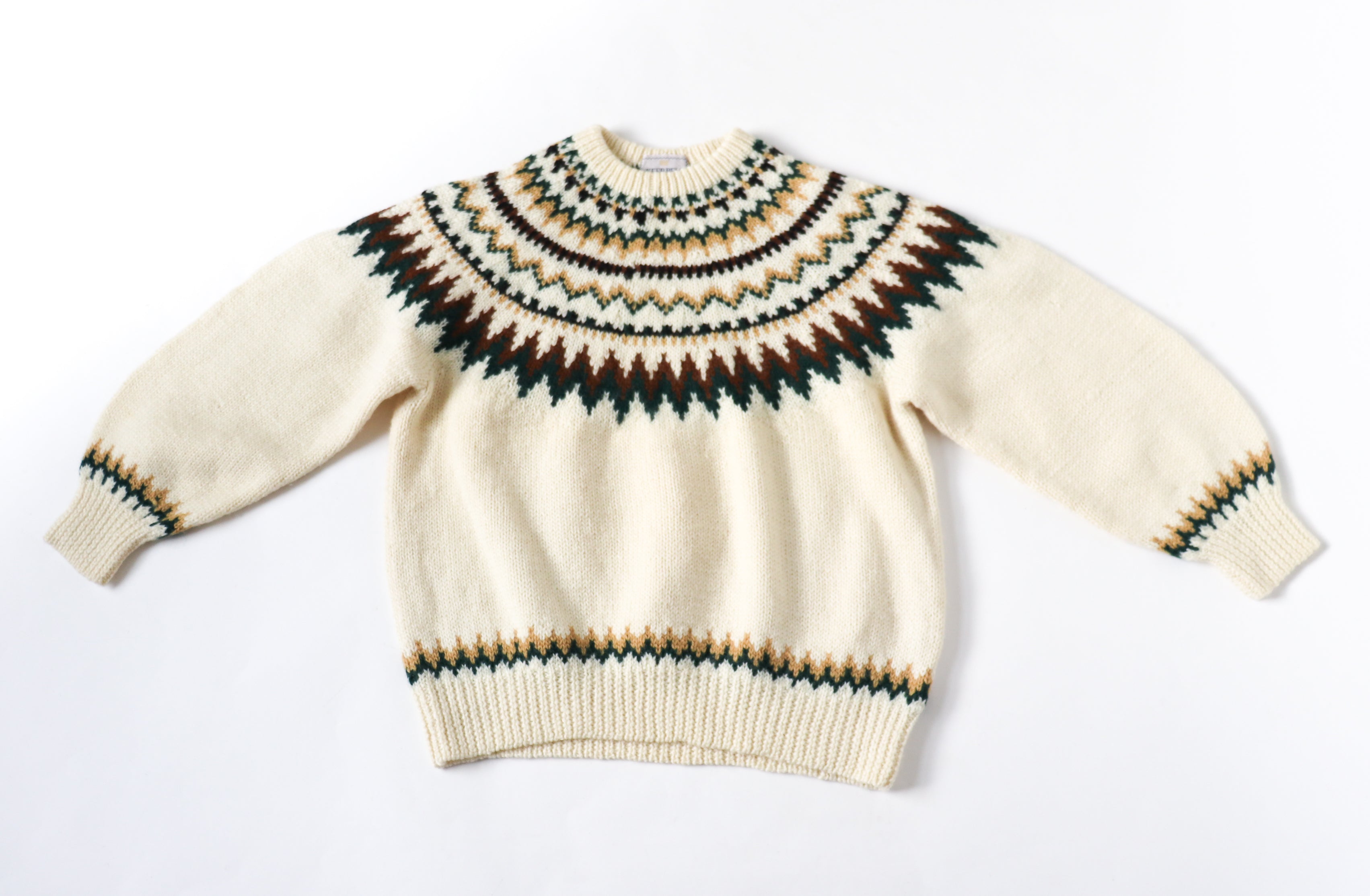 Nordic Style Hand Knit Jumper - Cream Wool - M / UK 12