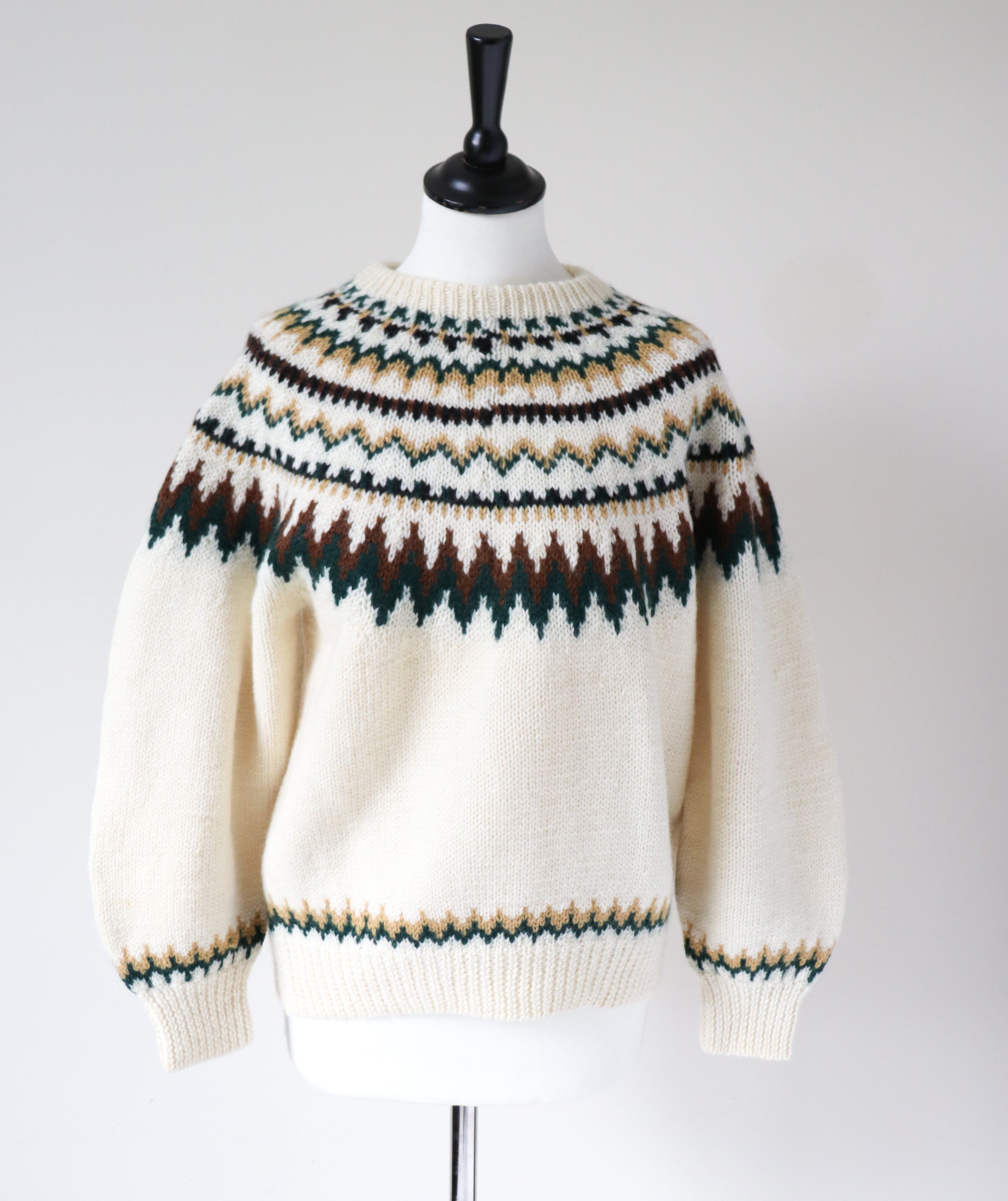 Nordic Style Hand Knit Jumper - Cream Wool -  M / UK 12